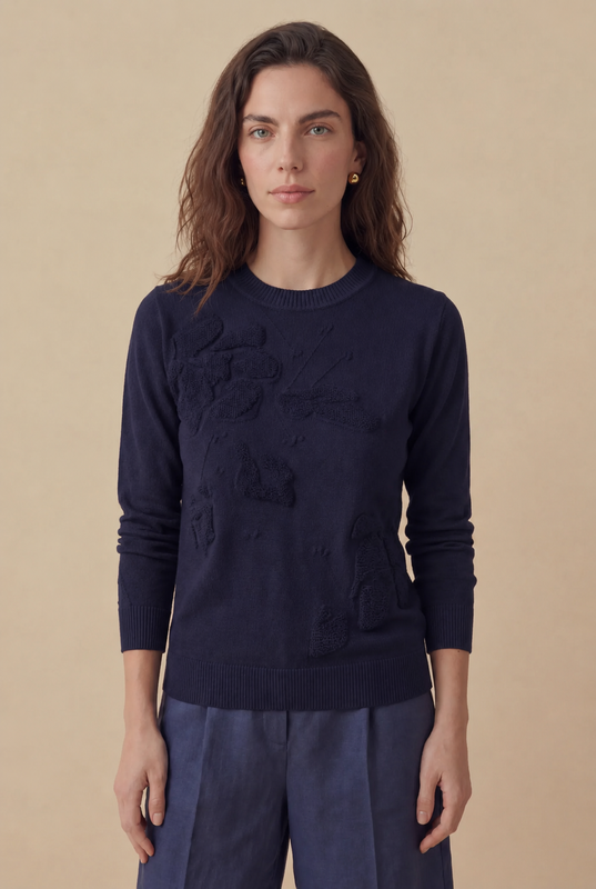 BLUSA DE TRICOT HORTÊNCIA AZUL MARINHO